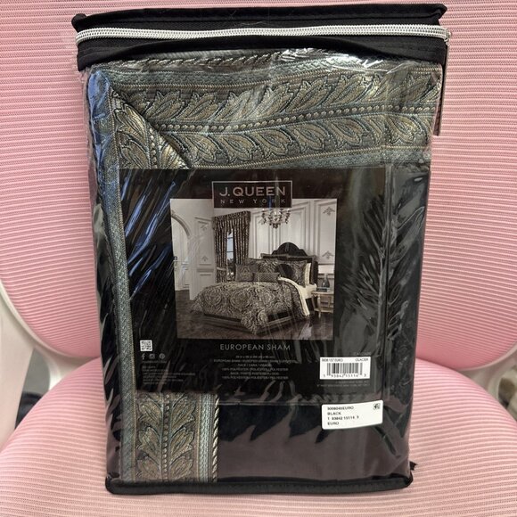 J. Queen New York Cascade Glacier Velvet Euro Sham 26" X 26" Black Blue Gold - Picture 5 of 9